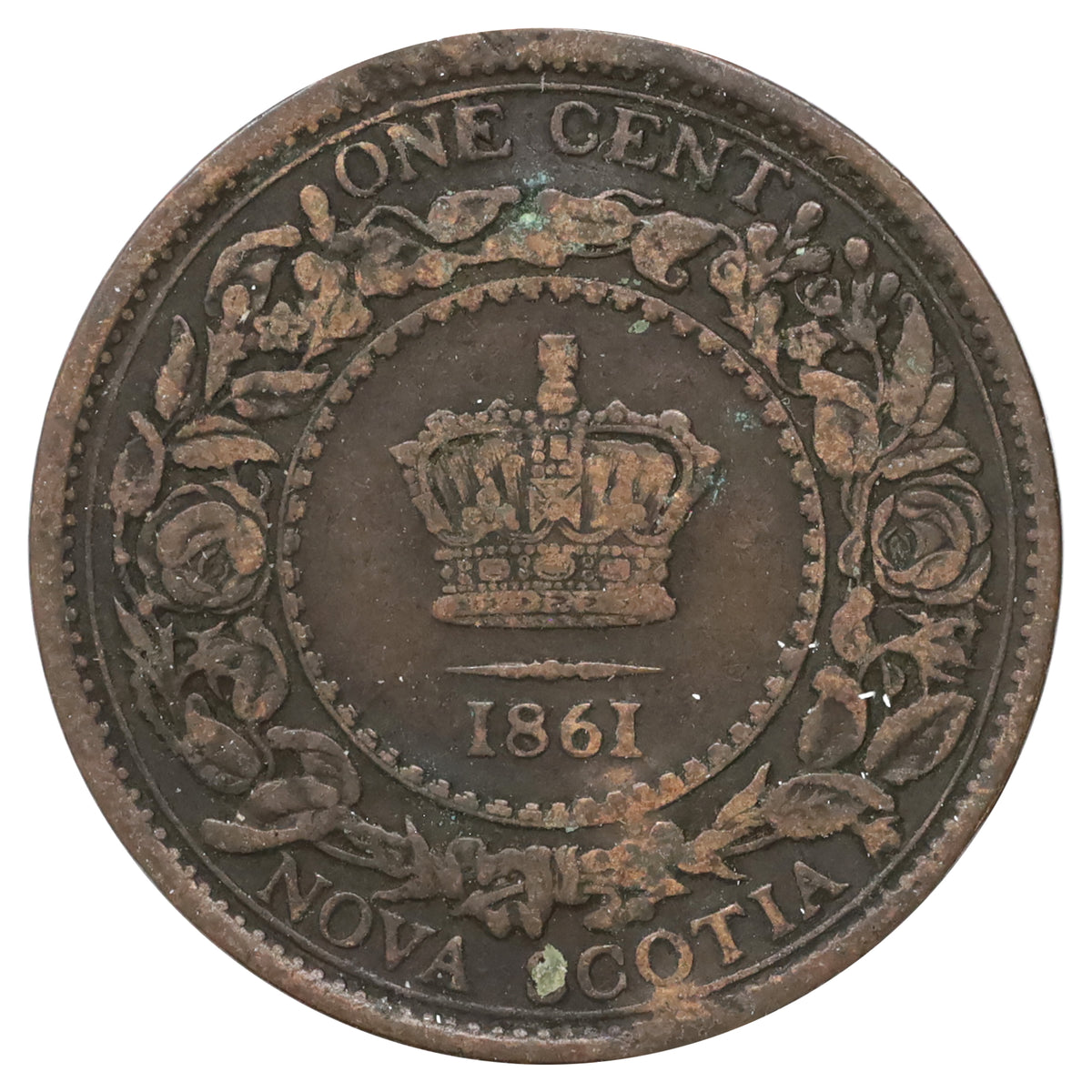 1861 Nova Scotia Large Bud 1-cent F-VF (F15) Scratched, marks, or impaired