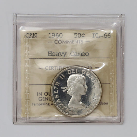 1960 Canada 50-cents ICCS Certified PL66 Heavy Cameo, Lightly Toned