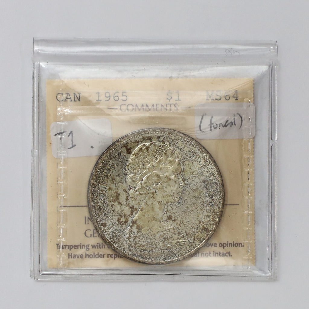 1965 Small Beads Ptd. 5 (Type 1) Canada Dollar ICCS Certified MS64 (Toned)