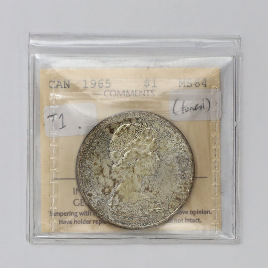 1965 Small Beads Ptd. 5 (Type 1) Canada Dollar ICCS Certified MS64 (Toned)