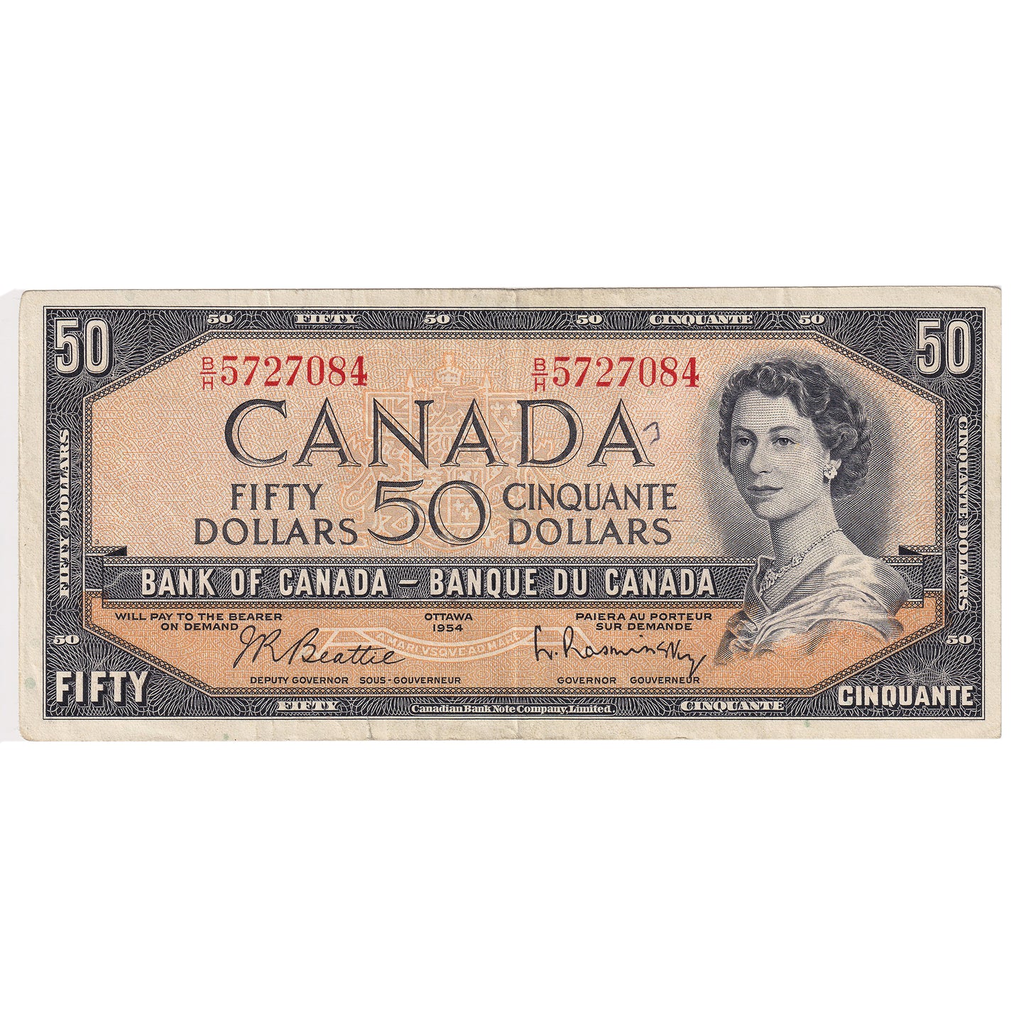1954 Canada $50 VF-EF (VF30) Tears, writing, or impaired