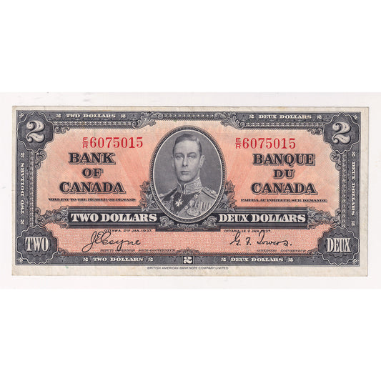 BC-22c 1937 Canada $2 Coyne-Towers, Very Fine (VF20) Tears, holes, or damaged