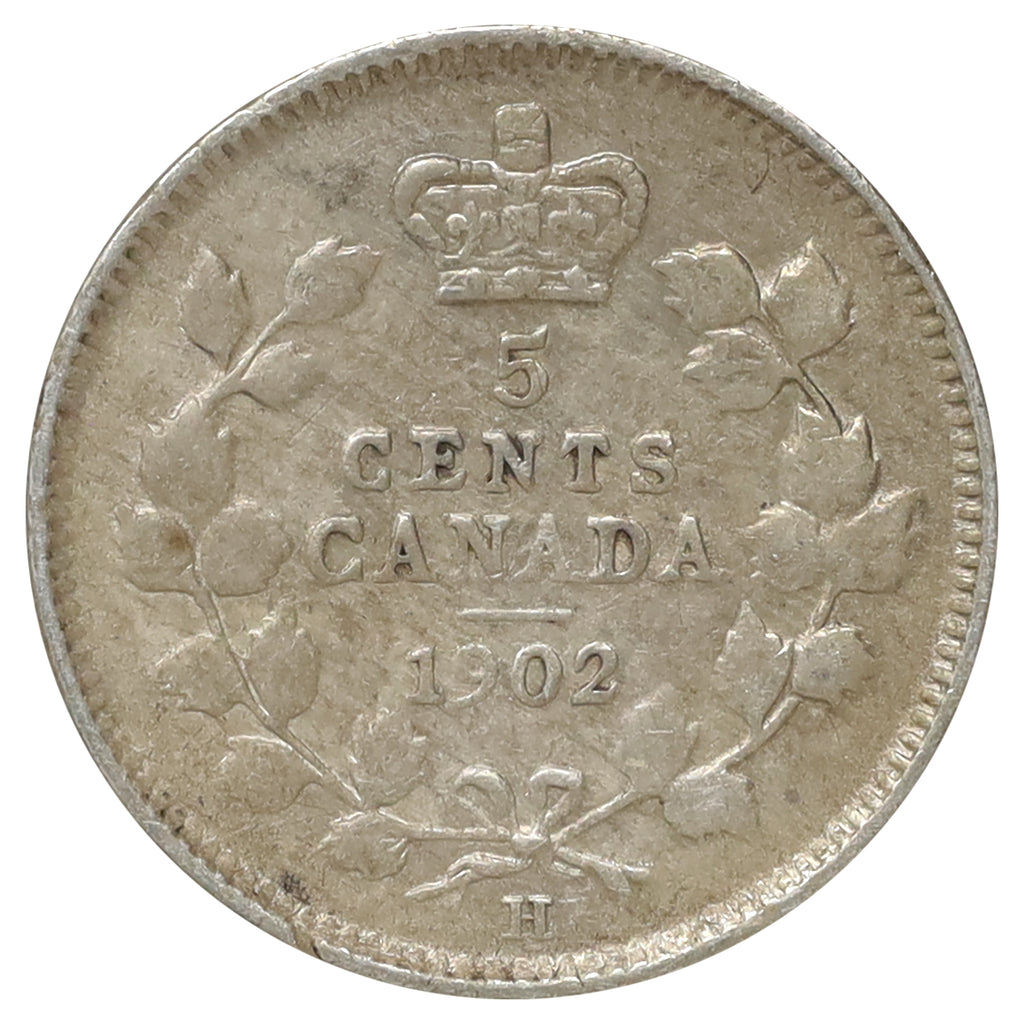 1902H Large H Canada 5-cents VG-F (VG10) Scratched, marks, or impaired