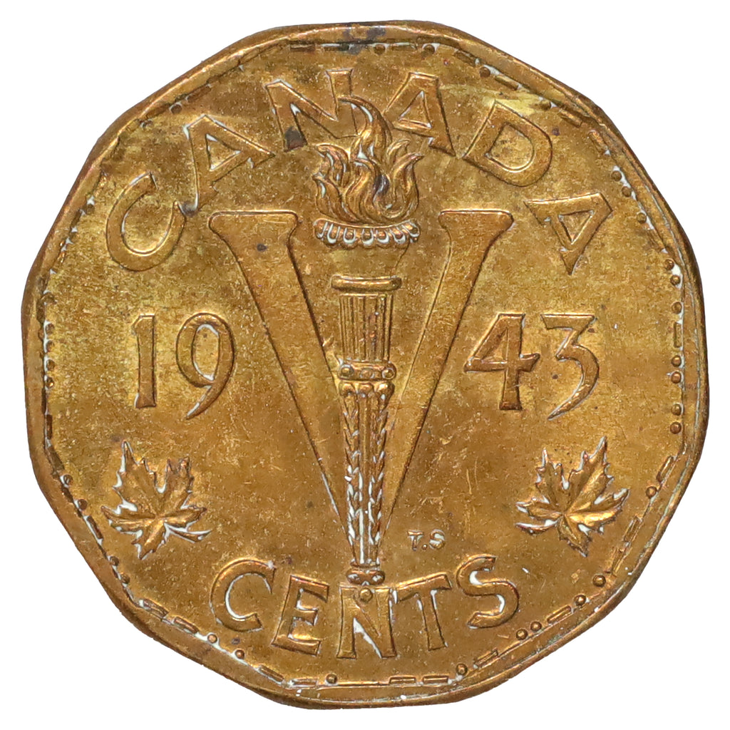 1943 Tombac Canada 5-cents EF-AU (EF45) Scratched, marks, or impaired