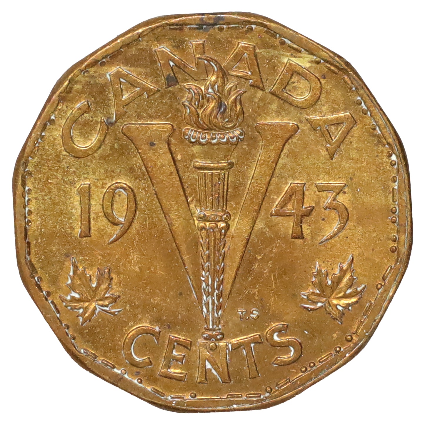 1943 Tombac Canada 5-cents EF-AU (EF45) Scratched, marks, or impaired
