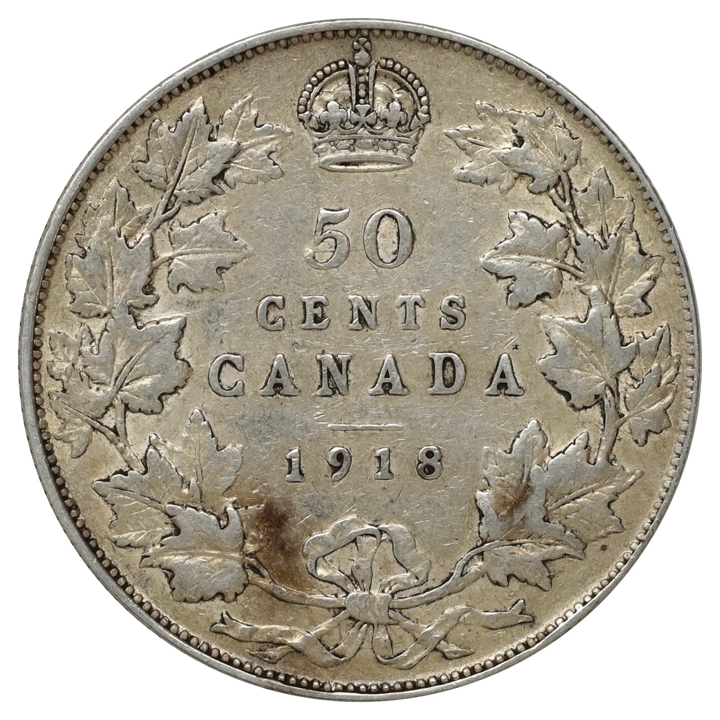1918 Canada 50-cents F-VF (F15) Scratched, marks, or impaired
