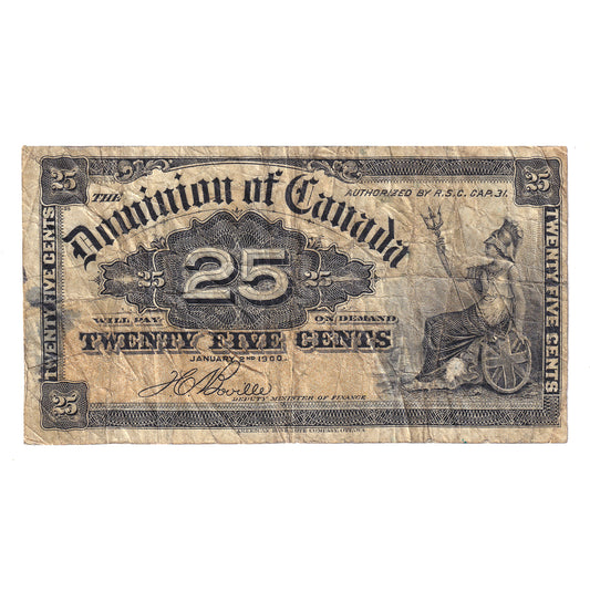 DC-15b 1900 Dominion 25-cent Shinplaster, Boville, F-VF (F15) Tears, stains, or impaired