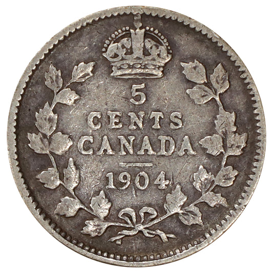 1904 Canada 5-cents Very Good (VG8) Scratched, marks, or impaired