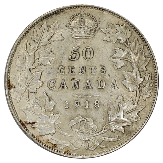 1918 Canada 50-cents VF-EF (VF30) Scratched, marks, or impaired