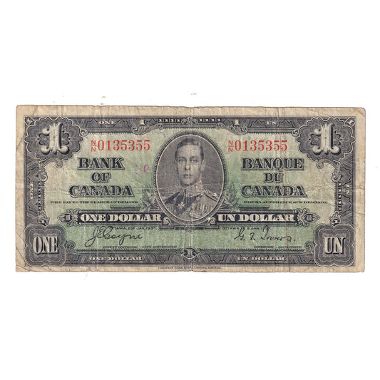 BC-21d 1937 Canada $1 Coyne-Towers, Various Prefixes, Circulated (Tears or impaired)