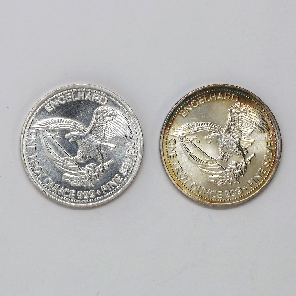 Pair of 1985 & 1986 USA Engelhard Prospector 1oz .999 Silver Rounds, 2pcs (No Tax) Issues
