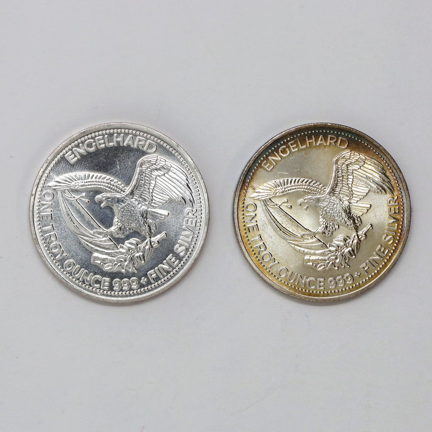 Pair of 1985 & 1986 USA Engelhard Prospector 1oz .999 Silver Rounds, 2pcs (No Tax) Issues