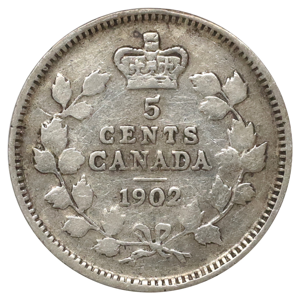 1902 Canada 5-cents Very Good (VG8) Scratched, marks, or impaired