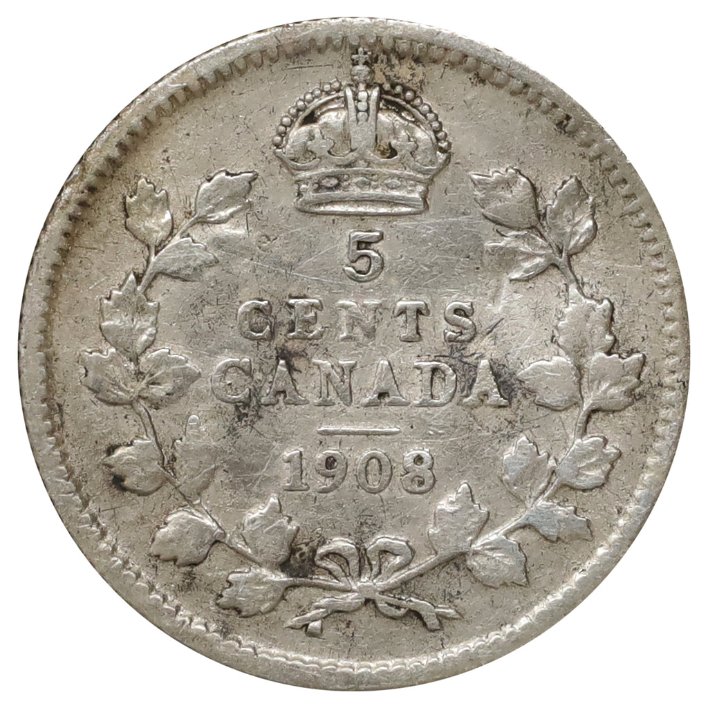 1908 Small 8 Canada 5-cents Very Fine (VF20) Scratched, marks, or impaired