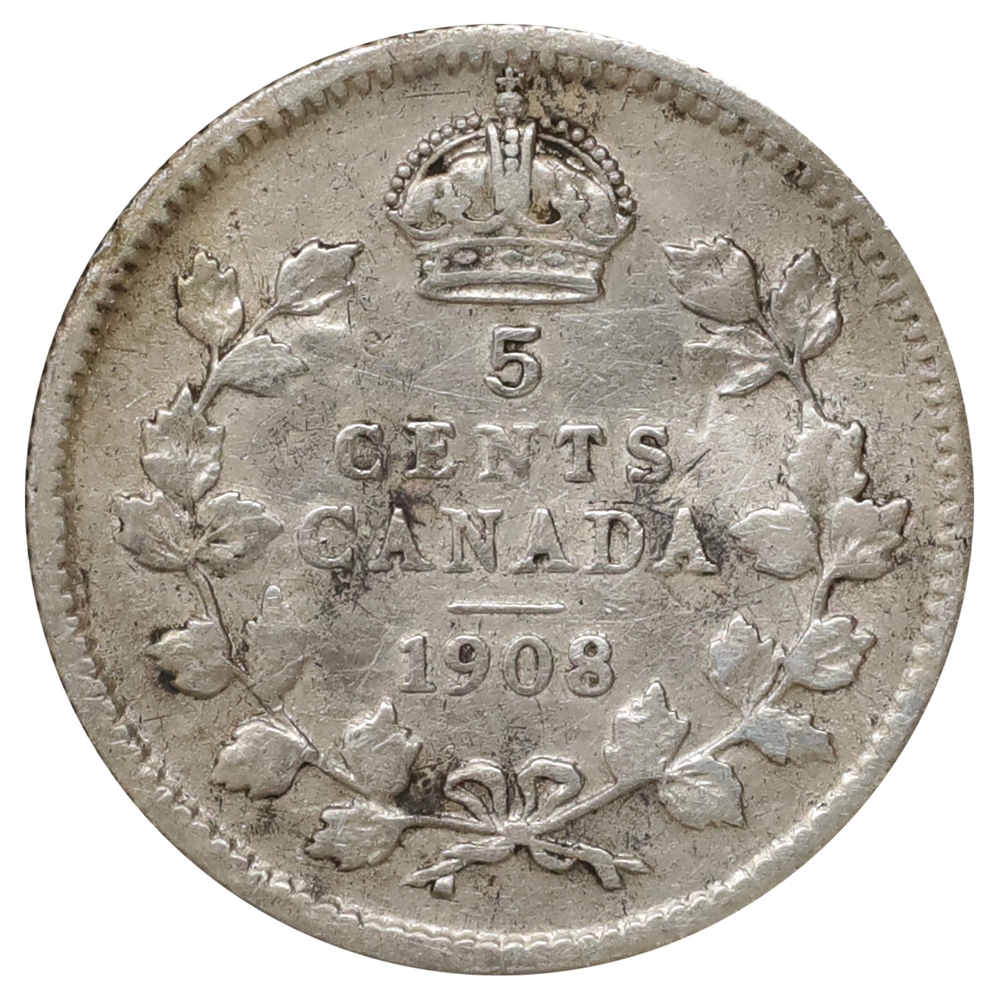 1908 Small 8 Canada 5-cents Very Fine (VF20) Scratched, marks, or impaired