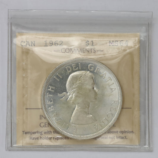 1962 Canada Dollar ICCS Certified MS64 (lightly toned)