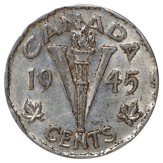 1945 No Chrome Canada 5-cents Extra Fine (EF40) Scratched, marks, or impaired