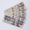 Lot of 5x 1989 Canada $10 Banknotes, 5pcs