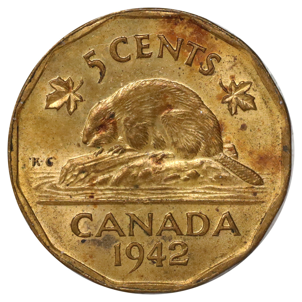1942 Tombac Canada 5-cents UNC+ (MS62) Scratched, marks, or impaired