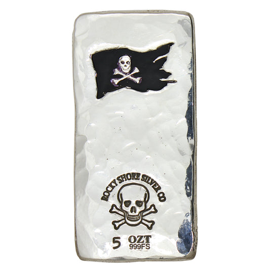 RSSC 5oz Hammered Bar w Enameled Black Flag Silver (No Tax) Hairline Scratches