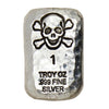RSSC 1oz Hammered Bar w Skull & Crossbones Silver (No Tax) Light Toning