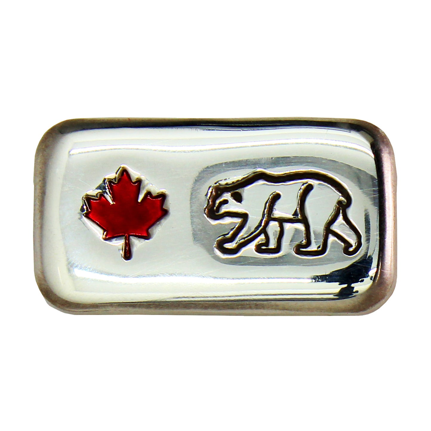 RSSC 3oz Bear w Enameled Red Maple Leaf .999 Silver Bar (No Tax) Hairline Scratches