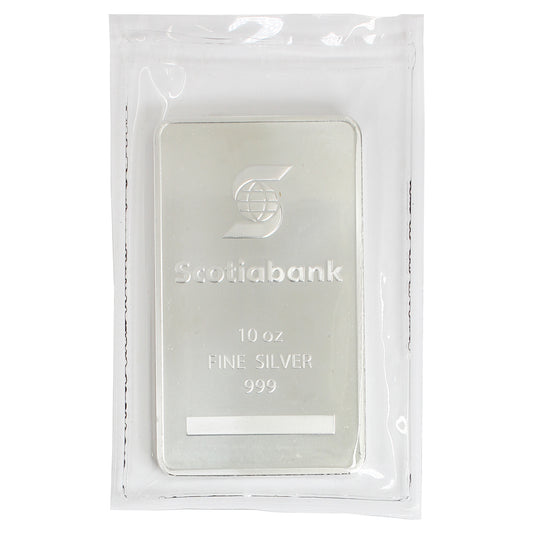 Scotiabank 10oz Repeated Logo Back .999 Fine Silver Bar (No Tax) Light Toning