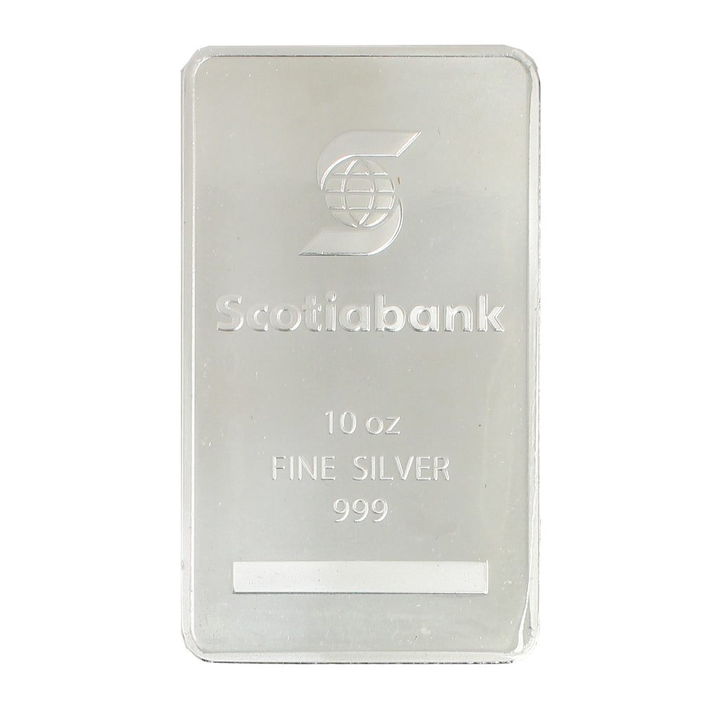 Scotiabank 10oz Repeated Logo Back .999 Fine Silver Bar (No Tax) Flaws