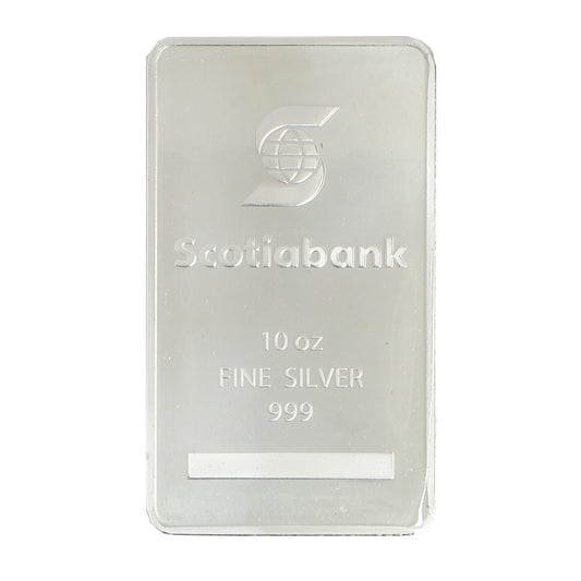 Scotiabank 10oz Repeated Logo Back .999 Fine Silver Bar (No Tax) Flaws