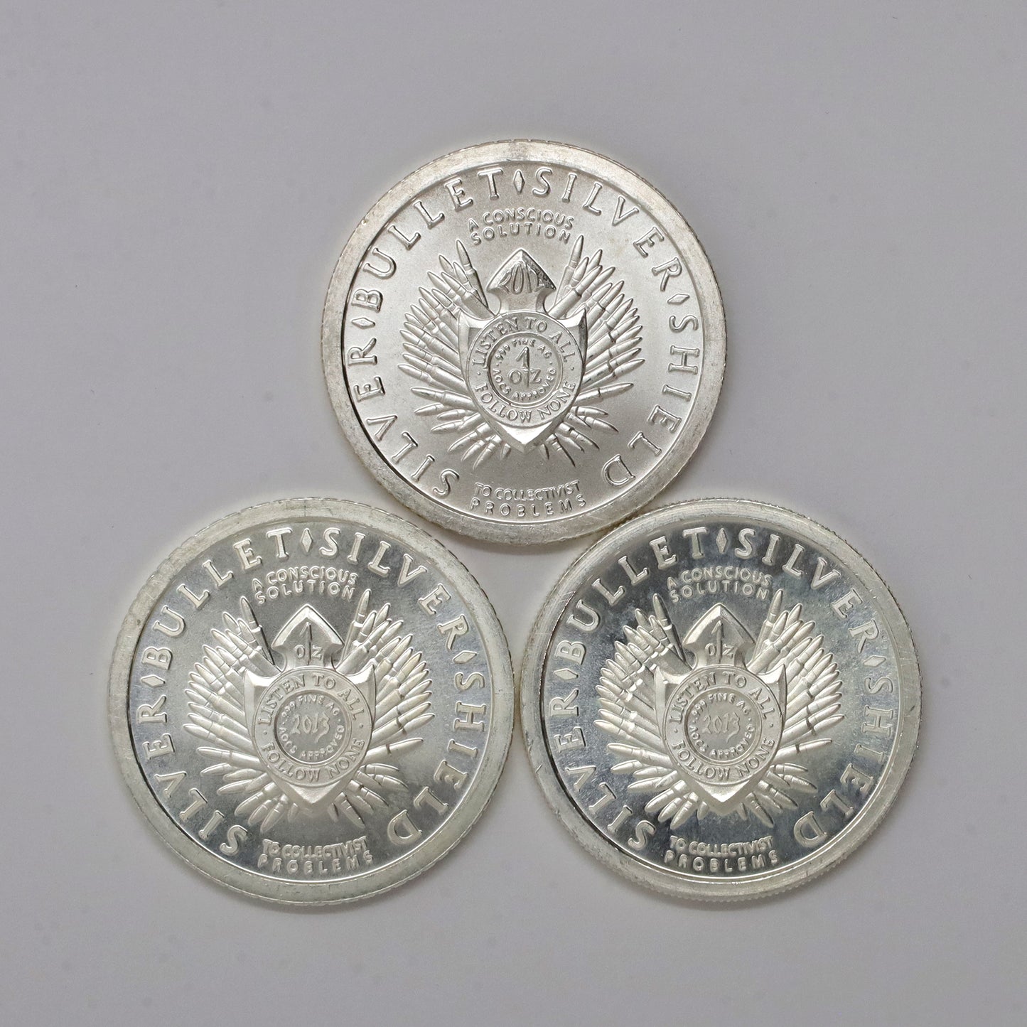 Lot of 3x Silver Shield 1oz .999 Silver Rounds (No Tax) Issues. 3pcs.