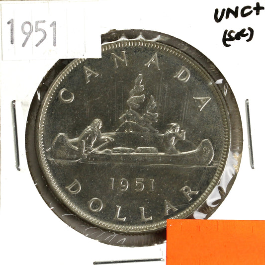1951 Canada Dollar UNC+ (MS62) Scratched, cleaned, or impaired