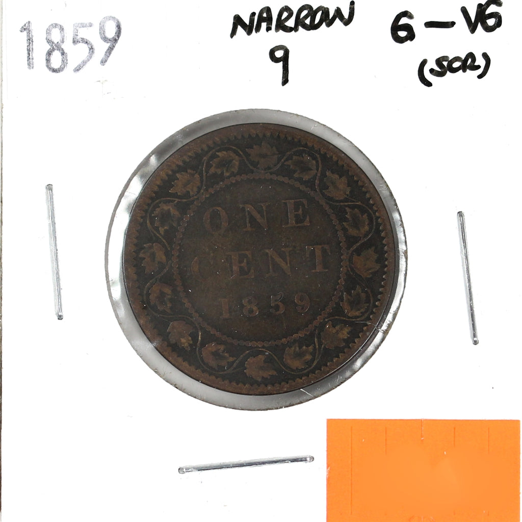 1859 Narrow 9 Canada 1-cent G-VG (G6) Scratched, Cleaned or impaired