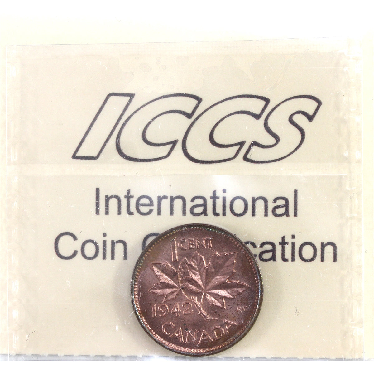 1942 Canada 1-cent ICCS Certified MS64 Red