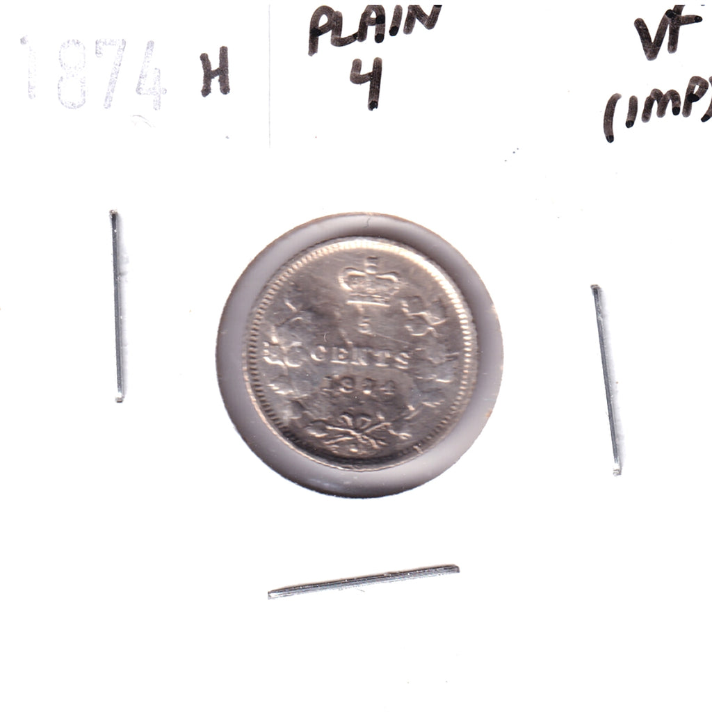 1874H Plain 4 Canada 5-cents Very Fine (VF20) Impaired