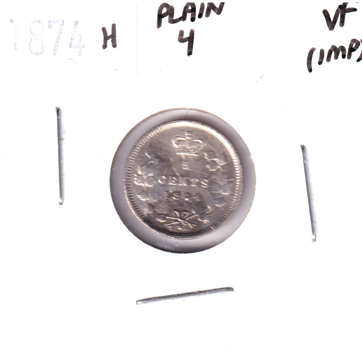 1874H Plain 4 Canada 5-cents Very Fine (VF20) Impaired