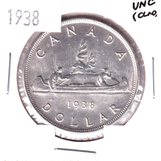 1938 Canada Dollar Uncirculated (MS60) Scratched, Cleaned, or Impaired