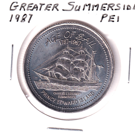 1987 Greater Summerside, PEI, Trade Dollar Token: Age of Sail - Charles E. Lefurgey