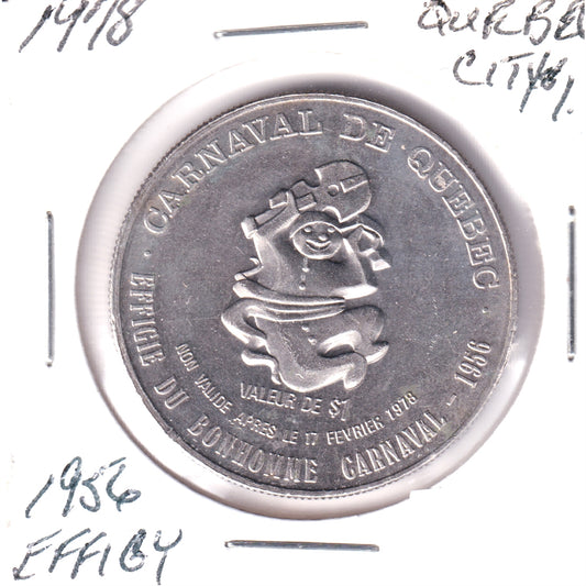 1978 Dollar du Carnaval de Quebec Token: Effigie du Bonhomme Carnaval - 1956 (Spots)