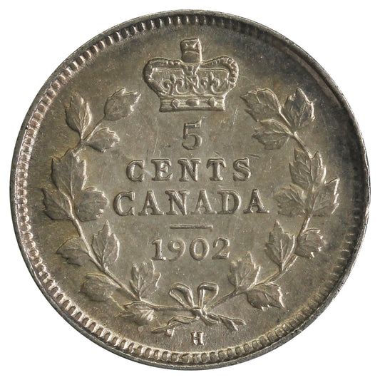 1902H Small H Canada 5-cents AU-UNC (AU55) Impaired