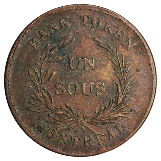 LC-2A2 1835 Lower Canada Un Sou, Trade & Agriculture Bank Token Very Fine (VF20) Toned