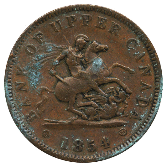 PC -6C2 1854 Crosslet 4 Bank of Upper Canada Penny Token Very Fine (VF20) Impaired