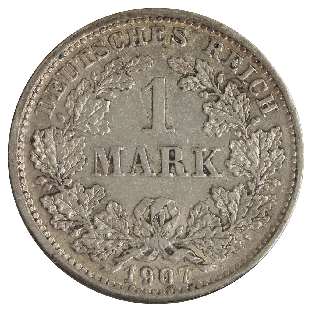 Germany 1907D 1 Mark EF-AU (EF45) Scratched
