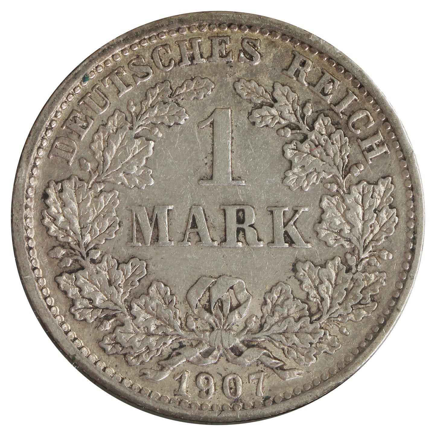 Germany 1907D 1 Mark EF-AU (EF45) Scratched