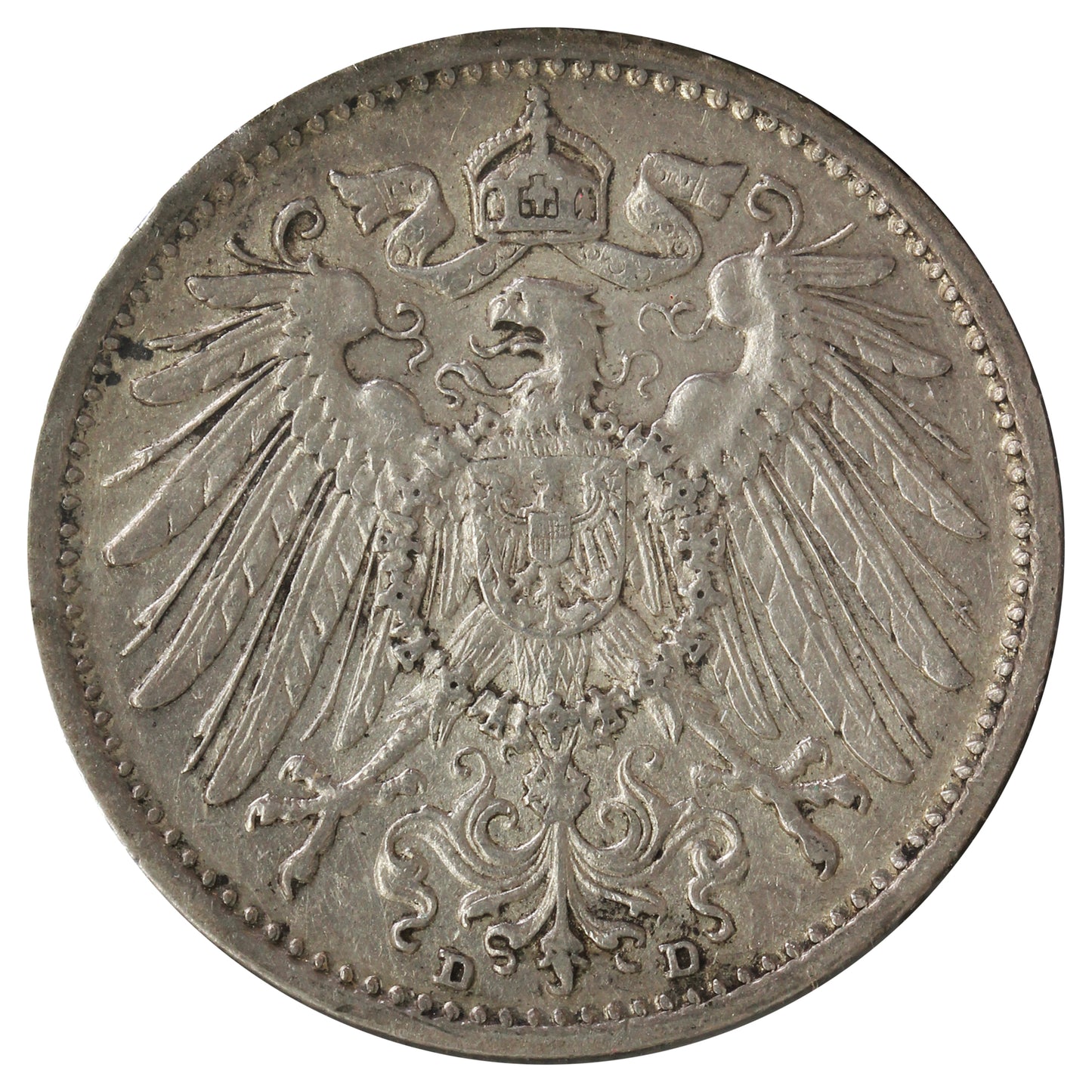 Germany 1907D 1 Mark EF-AU (EF45) Scratched