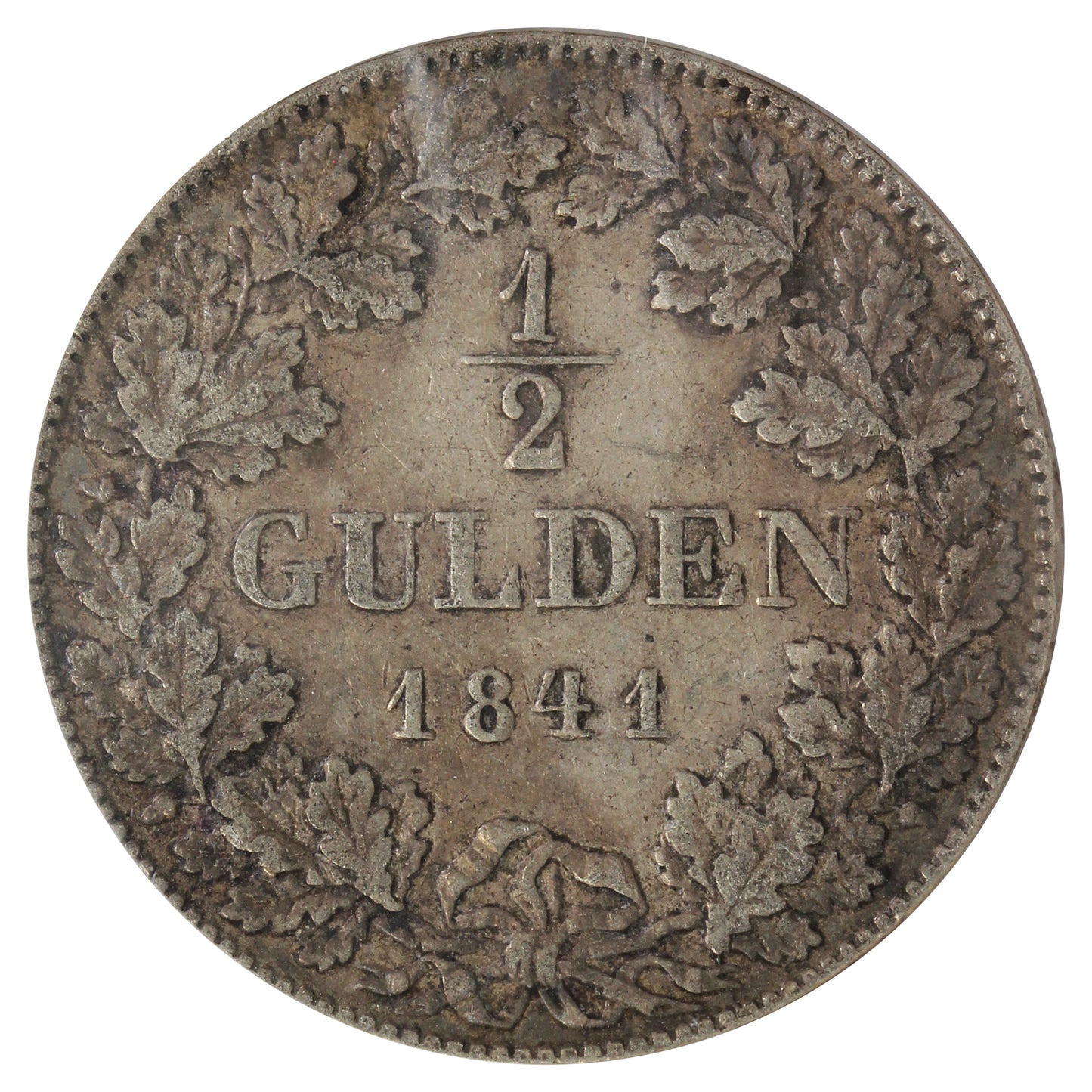 German States 1841 Hesse Darmstadt 1/2 Gulden F-VF (F15) Scratched