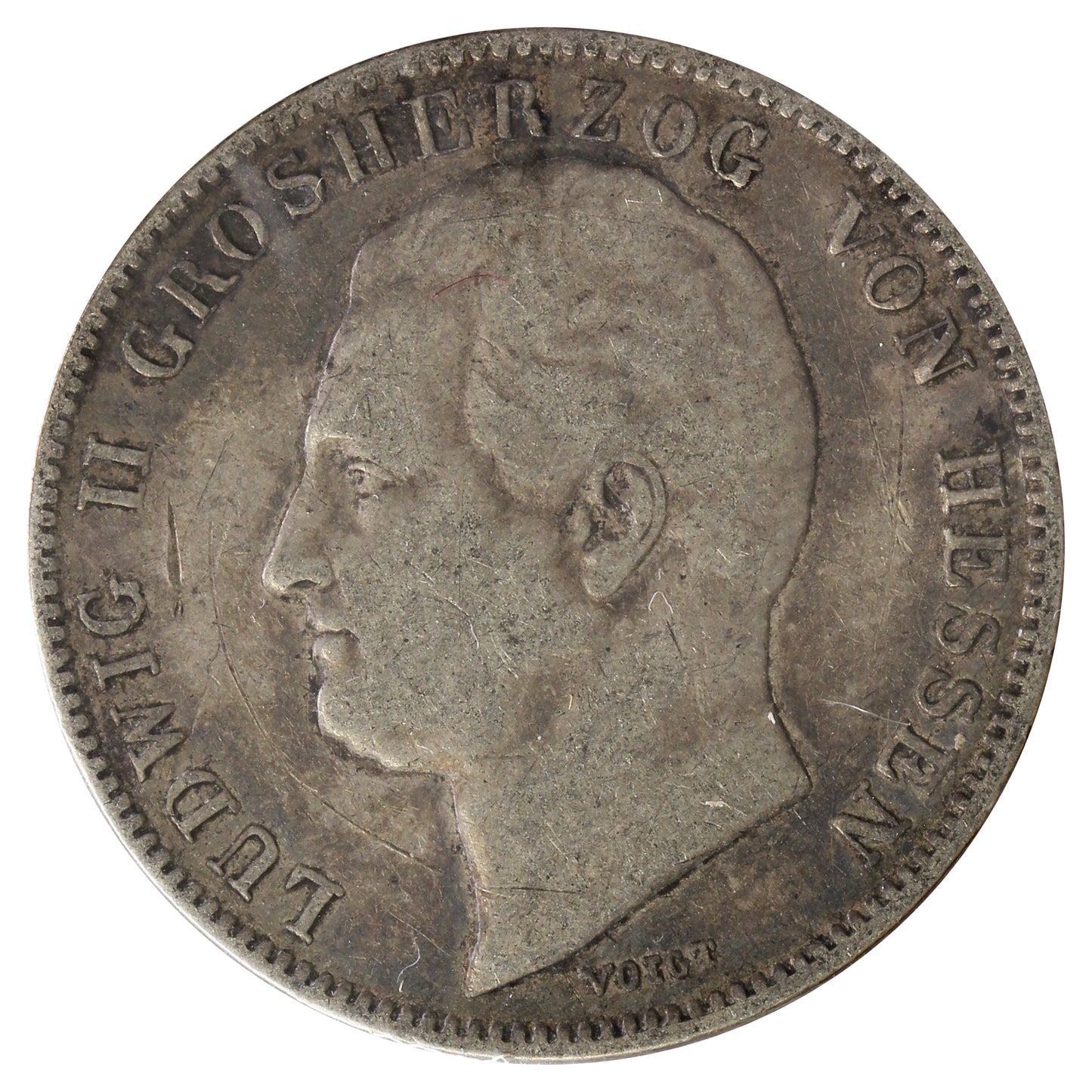 German States 1841 Hesse Darmstadt 1/2 Gulden F-VF (F15) Scratched