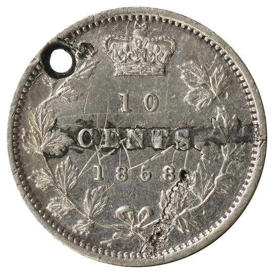 Love Token on 1858 Canada 10-Cents VF-EF (VF30) Impaired
