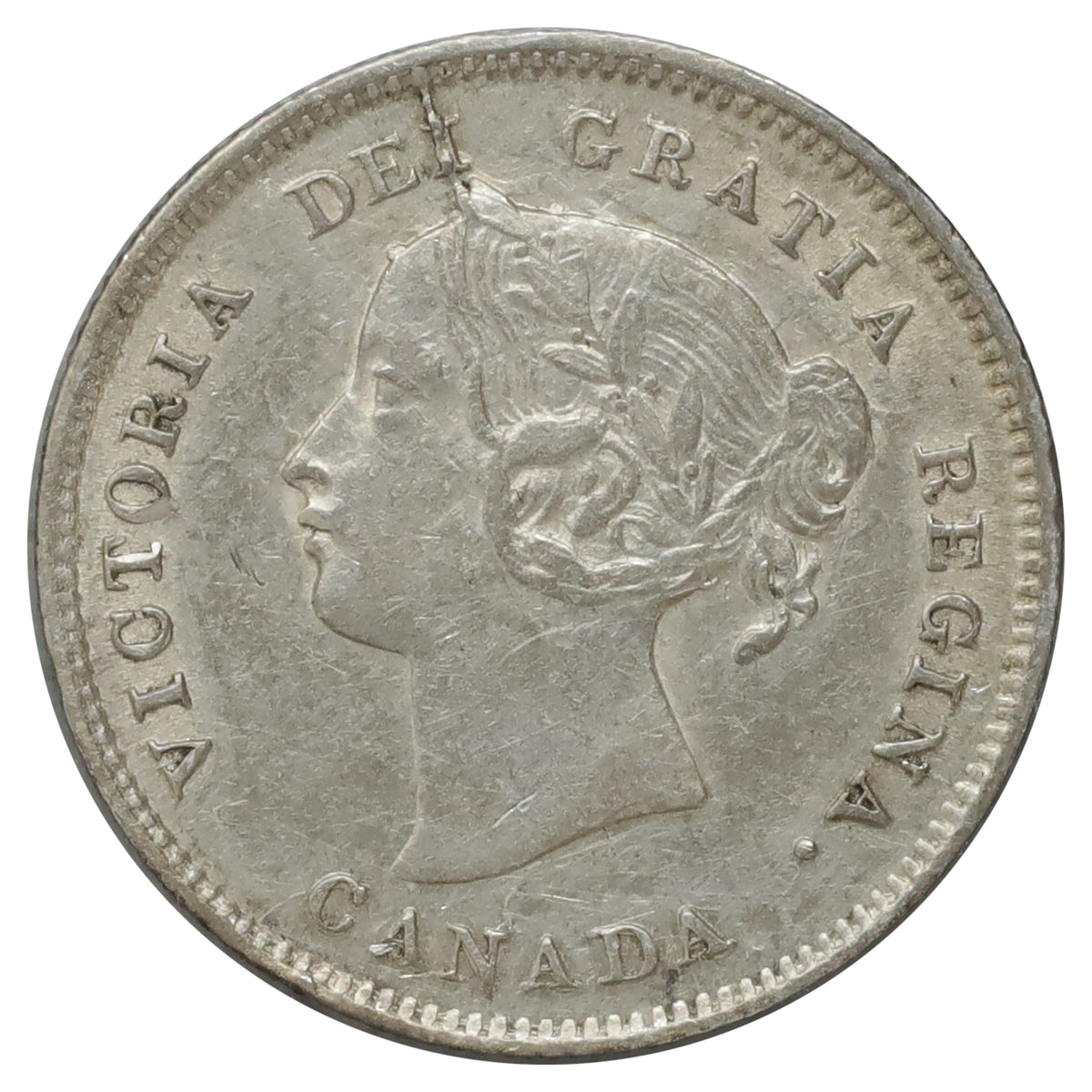1870 Narrow Rim Canada 5-cents EF-AU (EF45) Scratched, marks, or impaired