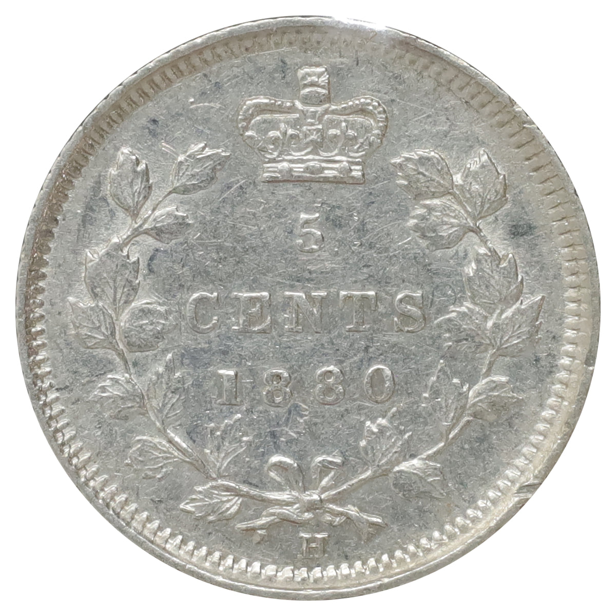 1880H Obv. 3 Canada 5-cents Almost Uncirculated (AU50) Scratched, marks, or impaired