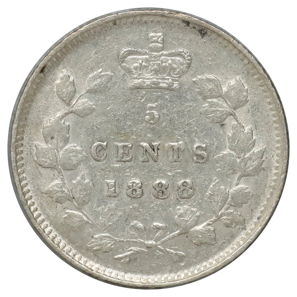 1888 Canada 5-cents Almost Uncirculated (AU50) Scratched, marks, or impaired